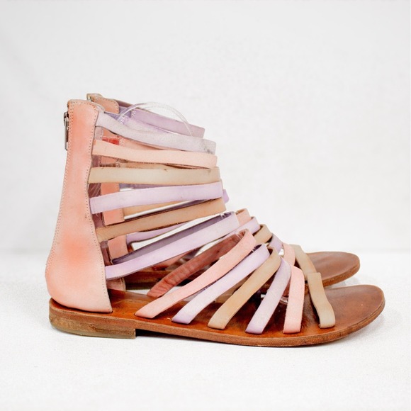 Free People Leather Gladiator Sandals Pastel Multi-Strap Zip Back Women's Size 9 - Picture 3 of 11